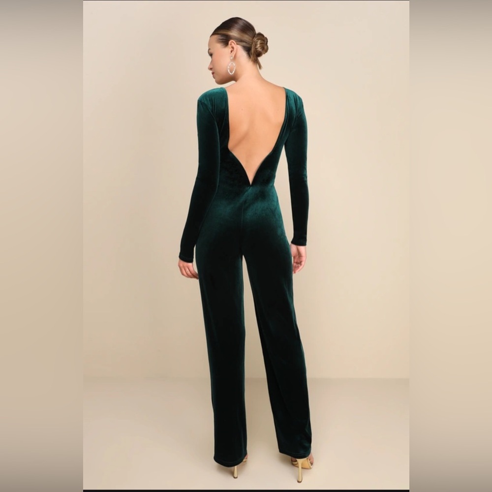 Lulus Instant Stunner Emerald Green Velvet Backless Jumpsuit - Size M